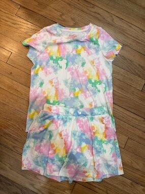 Cat & Jack Pastel Multi Tie-Dye Short Sleeve Top & Skirt Pajama Set